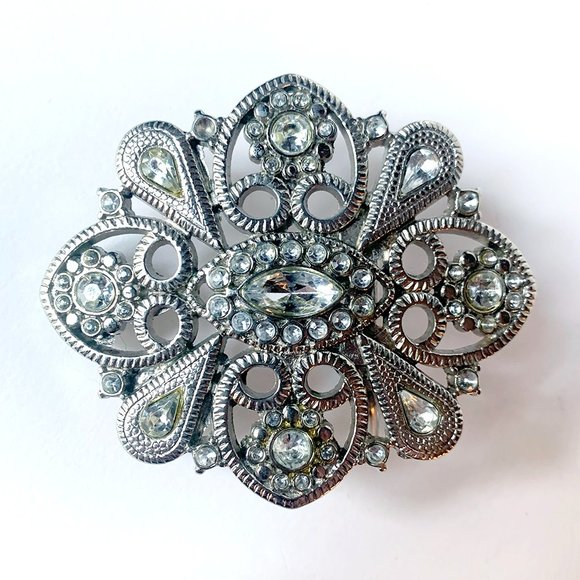 Sparkling Rhinestone Engraved Belt Buckle with Detailed Scroll Work - Picture 1 of 7